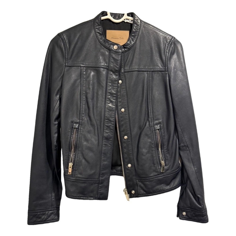 Massimo Dutti Navy Leather Jacket